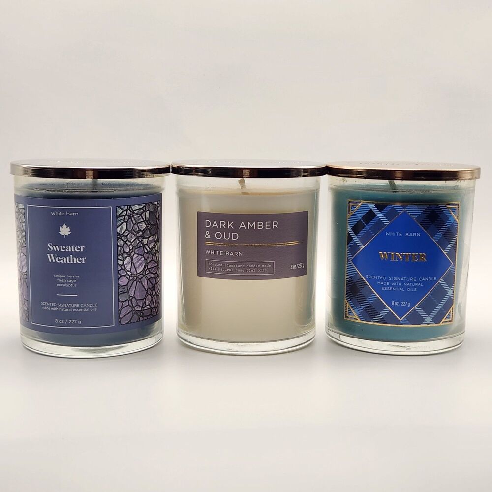 Bath and Body Works Dark Amber Oud Sweater Weather Winter 3-1 Wick Candle Lot